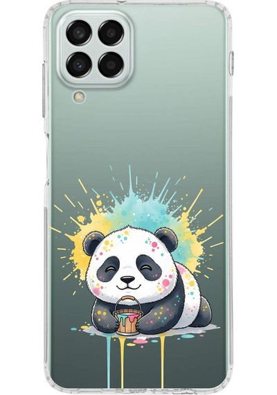 Samsung Galaxy M33 İle Uyumlu Splash Panda Tasarımlı Şeffaf Silikon Kılıf Şeffaf