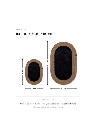 Banyo Paspası Takımı 60x100+40x60 Cm Düz Siyah & Camel