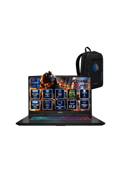 MSI Katana 17 HX B14WGK-285XTRRNP21 i7-14650HX 64 GB 512 GB SSD RTX5070 17.3" W11P Dizüstü Bilgisayar