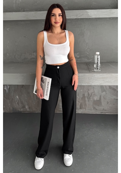 Kadın Yüksek Bel Geniş Paça Pantolon Grey Tailor siyah