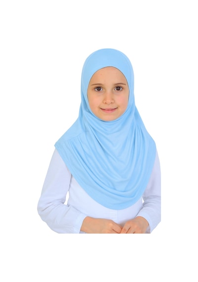 Modish Group Kız Çocuk Hazır Başörtüsü Pratik Penye Şal Tesettür Giyim Mavi