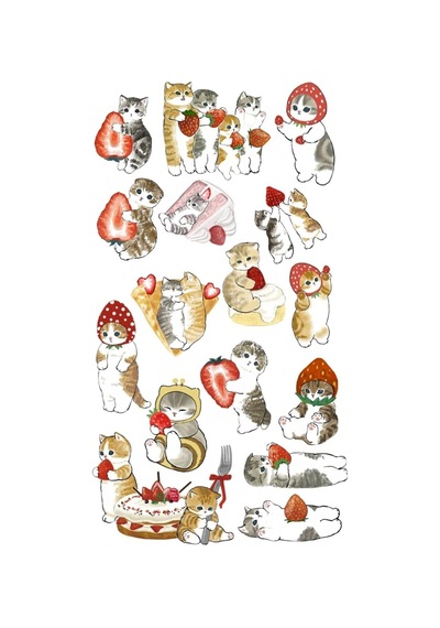 Lexroo Strawberry Cat Çilek Kedi Tablet Telefon Laptop Ajanda Bullet Journal Sticker -suya Çok Renkli