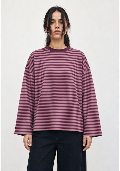 Hiccup Bıpantolon Kadın Oversize Çizgili Bisiklet Yaka Sweatshirt Mor
