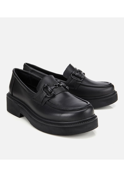 Hotiç Kadın Deri Siyah Kalın Tabanlı Klasik Loafer