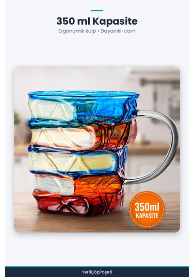Kitap Tasarımlı Kupa Bardak - 350 Ml - El Çizimi Özel Tasarım - Cam Çok Renkli