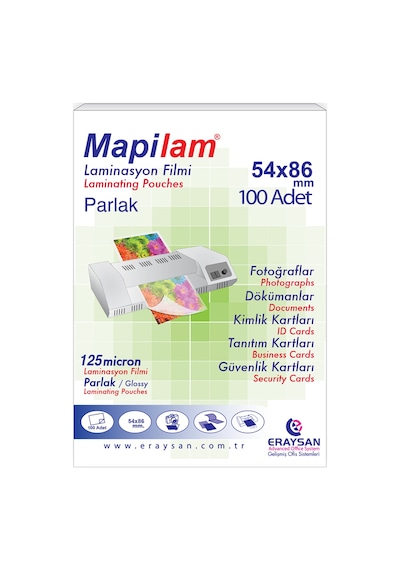 Mapilam 125 Micron Parlak Laminasyon Filmi Kredi Kartı 54x86 100 Lü