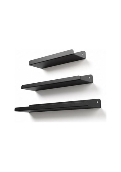 3 Lü Metal Duvar Rafı Yapışkanlı Raf Seti Banyo Rafı Mutfak Rafı Dekoratif Duvar Rafı Siyah Minimal Raf Organizer Seti 30-35-40 Cm 50 x 22