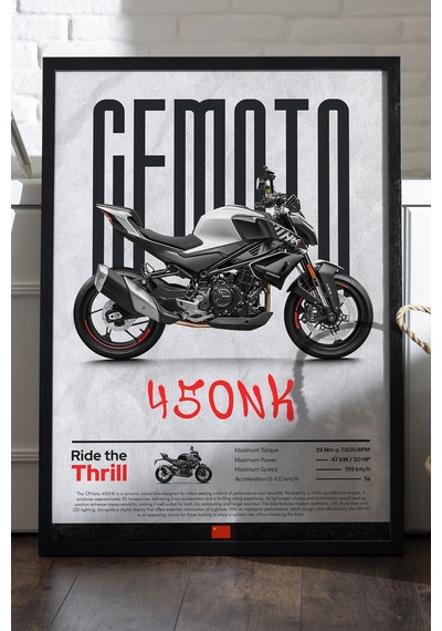 Cf Moto 450 Nk Siyah Ahşap Çerçeveli Poster, Dekoratif Motosiklet Duvar Tablosu
