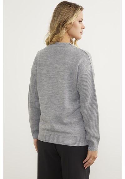 Sementa Oversize Kabartma Desenli Triko Kazak - Gri 001