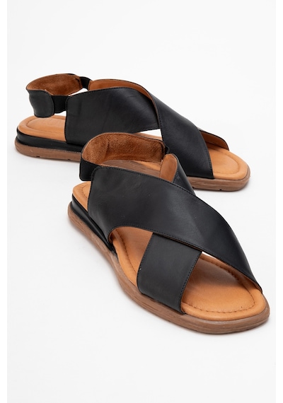 Luvishoes 706 Hakıkı Derı Sıyah Cılt Kadın Sandalet Siyah