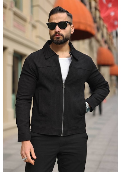 Premium Dokulu Kumaş Mevsimlik Ceket Siyah