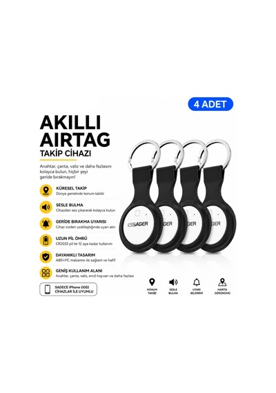 Essager 4 Adet Set Akıllı Smarttag Apple iPhone Uyumlu İos Konum Bulucu Anahtar Çanta Valiz