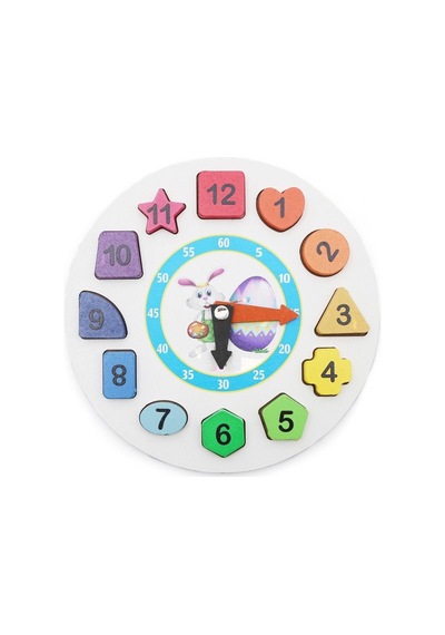 Zhltoys Ahşap Tavşan Geometrik Saat Oyuncak Bultak Renkli Saat