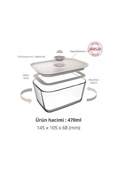Neoflam Fika Clik Dikdörtgen Saklama Kabı Bej 4 Parça Set