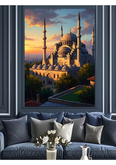 Ahşap Tablo Gün Batımında Görkemli Camii Manzarası İnsan Figürlü Tablolar