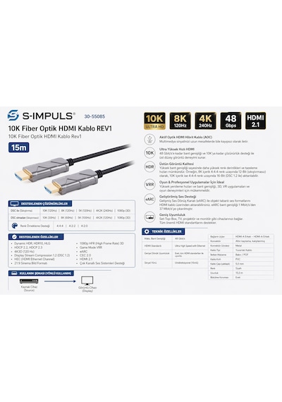 S-ımpuls 10k Fiber Optik Hdmı Kablo , Hdmı 2.1, 48gbps, 8k 120hz, 4k 240hz, Earc, Vrr, Aoc Aktif Optik Hdmı Kablo Source Display 50 M S-ımpuls 10k Fiber Optik Hdmı Kablo , Hdmı 2.1, 48gbps, 8k 120hz, 4k 240hz, Earc, Vrr, Aoc Aktif Optik Hdmı Kablo Source Display 50 M