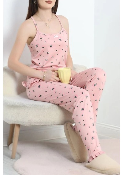 Seka Store Seka Milan Kumaş İp Askılı Pijama Takımı Pembe - 50597.1857. Çok Renkli