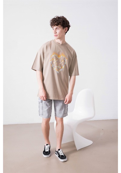 Flood Of Style Unisex Kemik Kalp Taş Tshirt Gri