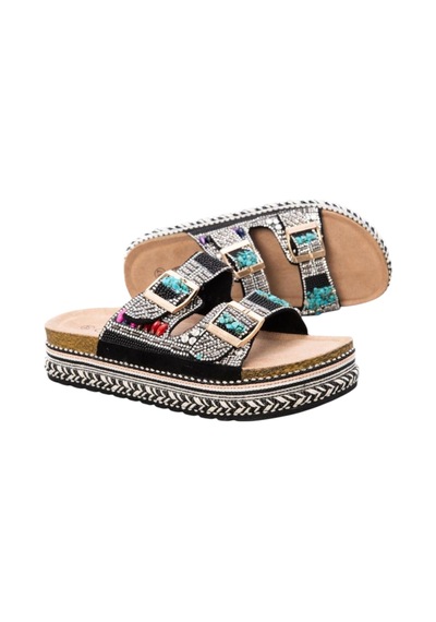 Guja Kadın Mantar Platform Taban Taşlı Çift Tokalı Comfort Terlik 25y103 Siyah