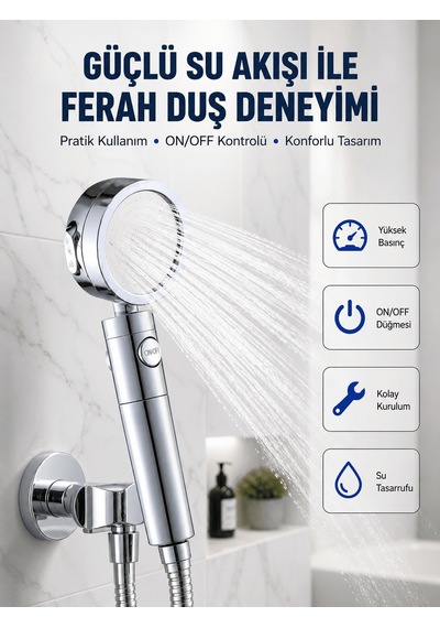 Şelale Sisi Ve Masaj Özellikli Banyo Duş Başlığı Altın - Siyah