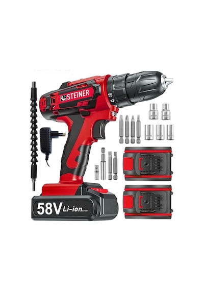 Steiner V-Tech 58 V 5 Ah Darbeli Şarjlı Çiftakülü Vidalama Matkap Kırmızı