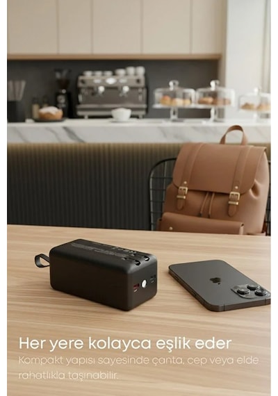 50.000 Mah Dijital Göstergeli Dahili Çoklu Kablolu Powerbank Süper Hızlı Şarj Taşınabilir Şarj Siyah