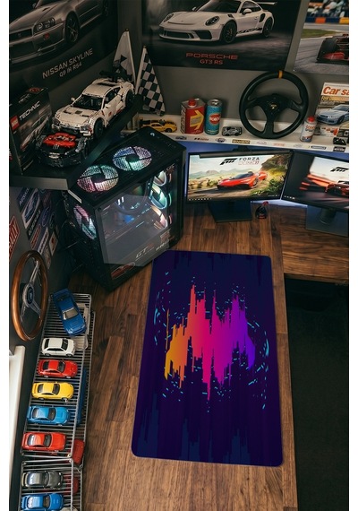 Glitch Gaming Mousepad Xxl 90x40 Cm Kaymaz Taban Dikişli Kenar Pembe Neon Oyuncu Masa Pedi