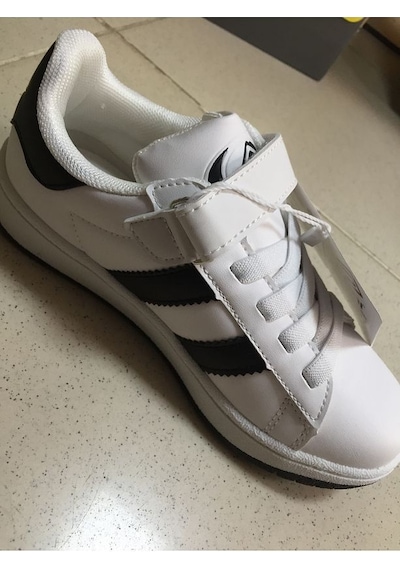 Cool Cooper Çocuk Bantlı Cilt Sneaker Spor Ayakkabı Beyaz / Siyah SİYAH-BEYAZ