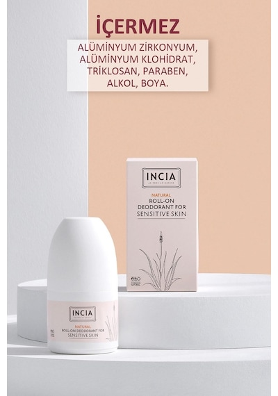 INCIA %100 Doğal Roll On Deodorant Hassas Ciltler İçin Ter Kokusu Önleyici Leke Yapmayan 50 ML