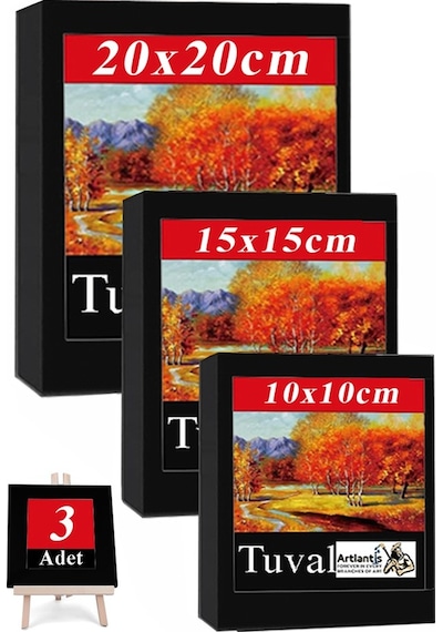 Siyah Tuval 10x10 15x15 20x20 Cm 3 Adet Astarlı Kare Tuval Resim Tuvali Siyah Tual Akrilik Yağlı Boya İçin İdeal