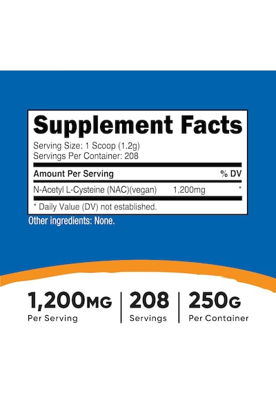 Nutricost N-acetyl L-cysteine N.a.c Powder 250 Gram 208 Servis Aromasız