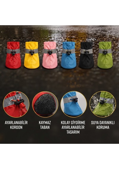 Patibon Su Geçirmez Köpek Botu 4 Lü Set - Yansıtıcı Şeritli & Kaymaz Taban M 4 Beden Pembe