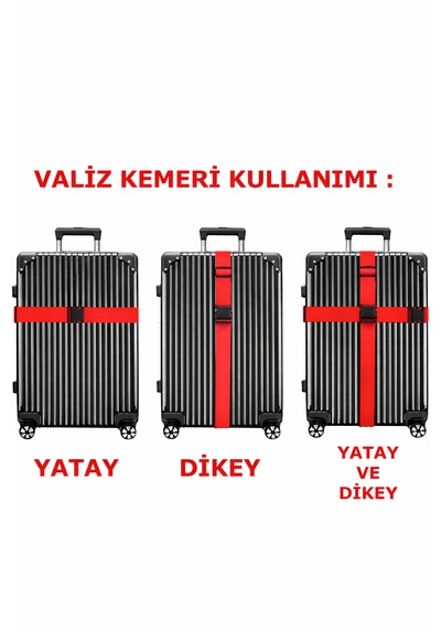 Valiz Kemeri Siyah Ekstra Emniyet Kilitli Tokalı Ayarlanabilir Bavul Kemeri 2 Adet X 200cm Kırmızı