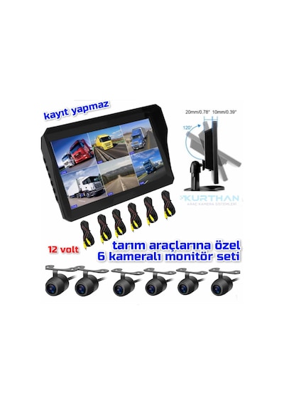 Tarım Araçları İçin 6 Kanallı Monitör Ve 6 Kamera Hazır Set