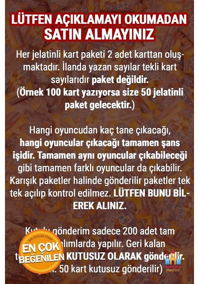 Futbolcu Kartı Süper Final 50 Paket 100 Adet - Transfer Oyuncu Kartları Yeni
