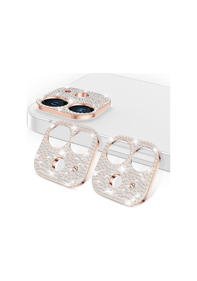 Ally Apple Uyumlu iPhone 12 Mini Arka Kamera Taş İşlemeli Lens Koruyucu Rose