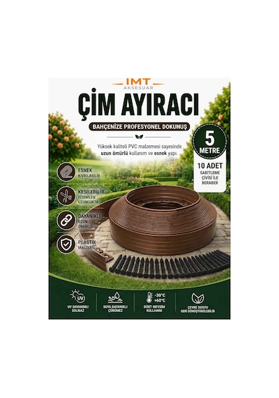 Esnek Pvc Çim Ayırıcı Bahçe Peysaj Düzenleyici 5 Metre Kahverengi Çim Sınırlayıcı Esnek Plastik Taş Toprak Ayraç Bariyer Peyzaj Bordürü