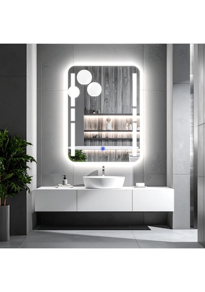 Drayno Beyaz Led'li Lazer Kumlamalı Lavabo & Banyo Aynası Dokunmatik Sensörlü 100 X 75 Cm