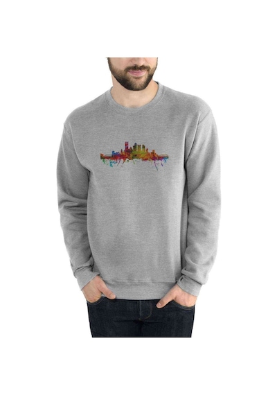 Silhouette Pittsburgh Pennsylvania Baskılı Gri Erkek Örme Sweat