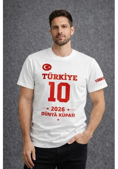 Suma Erkek Beyaz Türkiye Baskılı 2026 Dünya Kupası Taraftar Tişörtü
