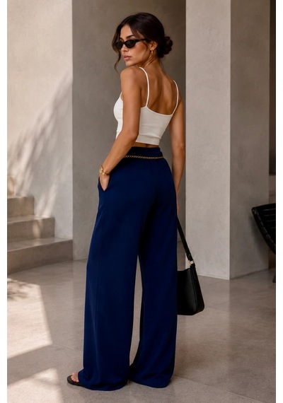 Bb Butik Basic Kadın Modal Kumaş Zincir Kemer Detaylı Bol Paça Pantolon Rahat Kalıp Şık Günlük Pantolon My3535 Lacivert Bb Butik Basic Kadın Modal Kumaş Zincir Kemer Detaylı Bol Paça Pantolon Rahat Kalıp Şık Günlük Pantolon My3535 Lacivert