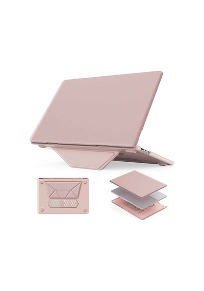 Apple  Uyumlu MacBook Air 15 15.3 İnç Standlı İnce Lüks Koruyucu Deri Kılıf Pembe