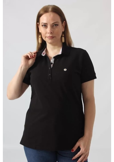 Moda Berray 21305 Kısa Kollu Büyük Beden Lakost Kumas T-shirt Siyah Siyah