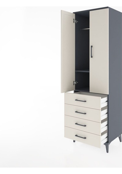 Hyperion Dolap 2 Raflı 4 Çekmeceli Tek Askılı 60x44x195 Antra... Antrasit