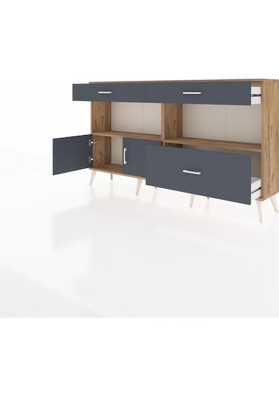 Arges Konsol 2 Raflı 3 Çekmeceli 2 Kapaklı 176x30x99 Çam-antrasit Çam-antrasit