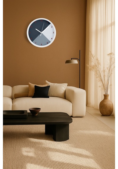 Soyut - Geometrik Temalı Modern Duvar Saati - 42cm - Önü Camlı Beyaz Kasa - Sessiz Mekanizma-jh0268 Beyaz