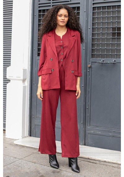 Kadın Süet Dokulu Kumaş Yakalı Capri Kol Cep Kapaklı Blazer Ceket-bordo Bordo