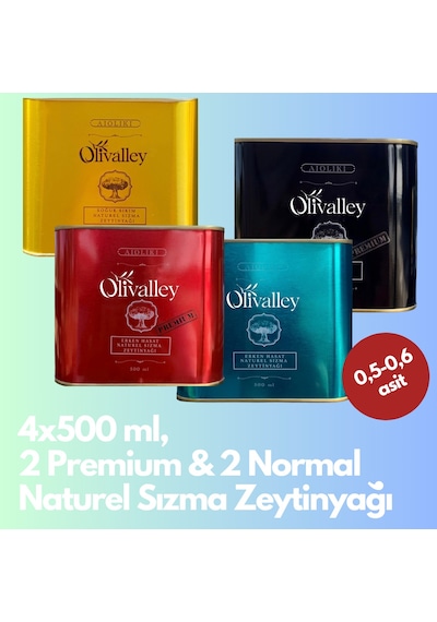 Olivalley Premium + Soğuk Sıkım Naturel Sızma Zeytinyağı 4 x 500 ML