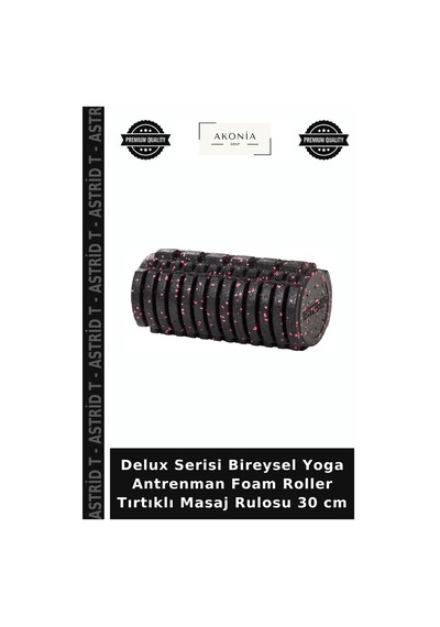 Delux Serisi Bireysel Yoga Antrenman Foam Roller Tırtıklı Masaj Rulosu 30 Cm Siyah - Pembe
