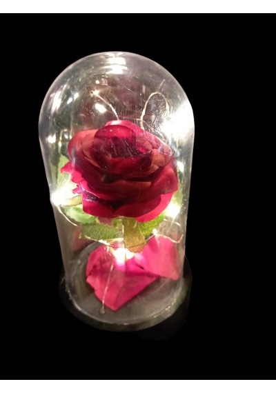 Fanusta Led Işıklı Kırmızı Gül Hediyelik Yapay Çiçek Özel Günler İçin 3 Fonksiyonlu
